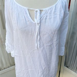 Johnny Was Women’s White Blouse Top Shirt 3/4 Sleeve Eyelet Size Medium